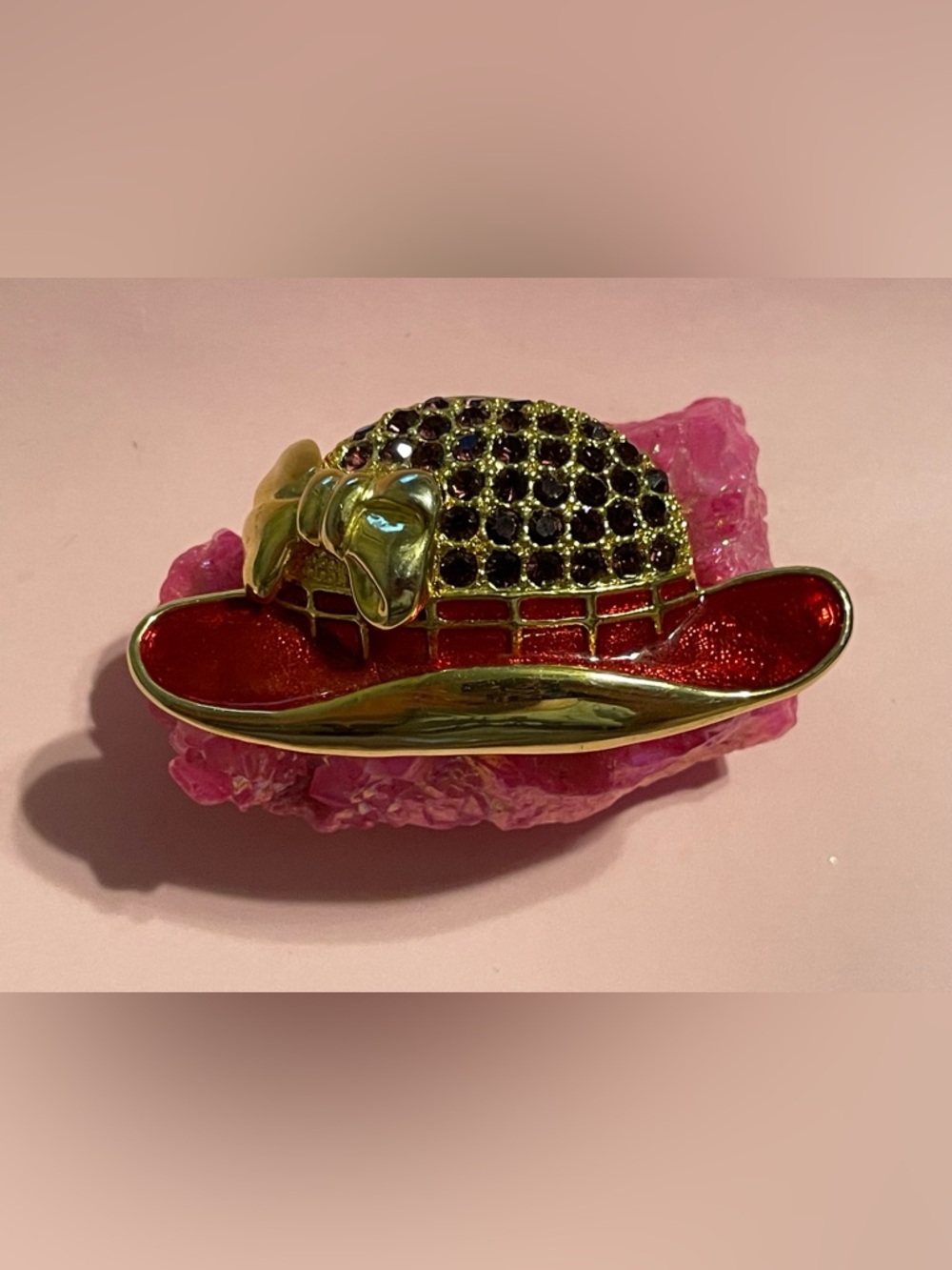 Vintage Red Hat Society Rhinestone Statement Brooch #9665